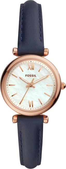 Fossil Carlie ES4502 - Dameshorloge 28 mm - Witte parelmoeren wijzerplaat - Rosékleurig