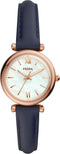 Fossil Carlie ES4502 - Dameshorloge 28 mm - Witte parelmoeren wijzerplaat - Rosékleurig