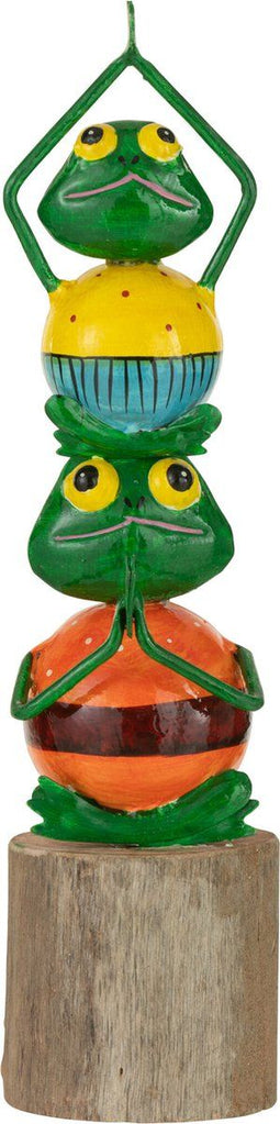 J-Line decoratie Kikker Pyramide Op Voet - ijzer/hout - small