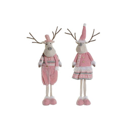 Kerstversiering DKD Home Decor Wit Bruin Roze Rendier 17 x 12 x 66 cm (2 Stuks)