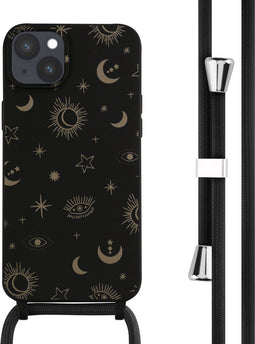 iMoshion Hoesje Geschikt voor iPhone 14 Plus Hoesje Met Koord - iMoshion Siliconen design hoesje met koord - Zwart / Sky Black