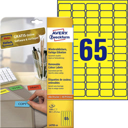 Avery 38 - Laseretiket - 65 etiketten per vel - Geel (20 vel)