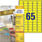 Avery 38 - Laseretiket - 65 etiketten per vel - Geel (20 vel)