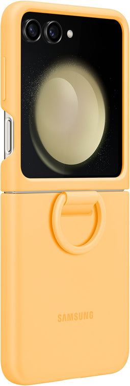 Samsung Galaxy Z Flip5 - Silicone Case met Ring - Krasbestendig Schokbestendig - Oranje