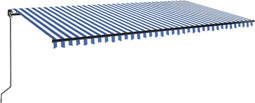 vidaXL - Luifel - handmatig - uittrekbaar - met - LED - 600x350 - cm - blauw - en - wit