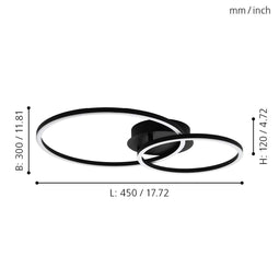 EGLO Palmaves 2 - Plafondlamp - 2 LED elementen - Zwart