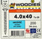 WOODIES® Ultimate Platverzonkenkopschroef Torx Verzinkt 4x40 Voldraad VE=200 - 61540373