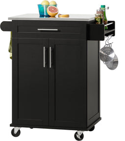 SoBuy FKW110-SCH - Keukenwagen - Zwarte opbergkast op wielen - 60 x 90 x 43 cm