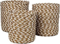 Mandenset - raffia/zeegras - naturel/wit - set van 3