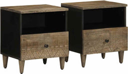 vidaXL - Nachtkastjes - 2 - st - 40x33x46 - cm - massief - mangohout - lichtgrijs