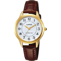Lorus RG252JX5 - Dames Horloge - Roestvrijstaal goud - Leer bruin - 5 ATM waterdicht - 30 mm
