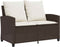 vidaXL - Tuinbank - 2-zits - met - kussens - & - tafel - poly - rattan - bruin