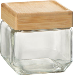 J-Line voorraadpot Brad - glas/bamboe - transparant/naturel - small