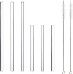 Relaxdays glazen rietjes - herbruikbaar - 6 stuks - met schoonmaakborstels (6 stuks)