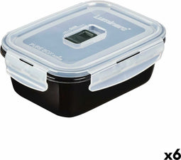 Hermetische Lunchtrommel Luminarc Pure Box Zwart 820 ml Glas (6 Stuks)