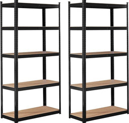 BRASQ Stellingkast Zwart - Set van 2 - Metalen Opbergrek - 180x90x40 cm - 5 lagen - 175 KG per plank (set van 2)
