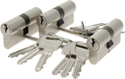 Nemef Cilinderslot 132/9 - Dubbele cilinder - 3 stuks gelijksluitend incl. 9 sleutels SKG*** - Mat vernikkeld (3 stuks)