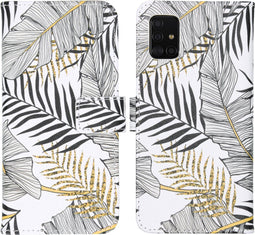 iMoshion Hoesje Geschikt voor Samsung Galaxy A51 Hoesje Met Pasjeshouder - iMoshion Design Softcase Bookcase - Wit / Meerkleurig / Goud / Zwart / Glamour Botanic