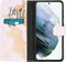 iMoshion Hoesje Geschikt voor Samsung Galaxy S21 Hoesje Met Pasjeshouder - iMoshion Design Softcase Bookcase - Wit / Meerkleurig / Goud / Let's Go Travel White