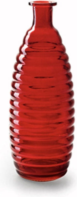 Flesvaas glas rood glas - D 8 x H 25 cm - Vazen van geribbeld glas