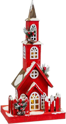 Kerstversiering Rood Hout Huis 17 x 18 x 56 cm