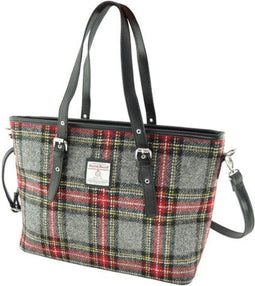 Schoudertas Spey Tote bag Grijs met Rood Tartan - Groot - Ritssluiting - Harris Tweed - Glen Appin of Scotland