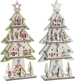 Kerstboom DKD Home Decor Rood Boomstructuur Blauw Roze Hout Groen (23 x 9 x 47 cm) (2 Stuks)