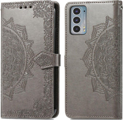 iMoshion Hoesje Geschikt voor Motorola Edge 20 Hoesje Met Pasjeshouder - iMoshion Mandala Bookcase - Grijs