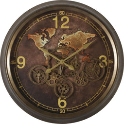 Wandklok Carta - wandklok industrieel - uurwerk wandklok - industriele klok - wandklokken voor binnen - muurklok - wand klok - bruin metaal 62 cm