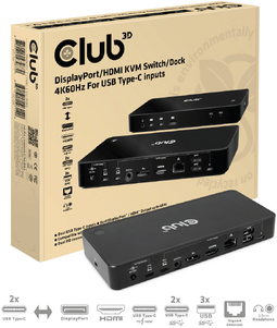Club 3D CAC-1585 - KVM Switch - USB-C naar HDMI 4K60Hz DP 4K60Hz 100W - Zwart