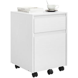 Woltu Rollende Ladenkast ASK11ws - Mobiele Kantoorcontainer met 2 Lades - Wit - 40 x 56 x 40 cm