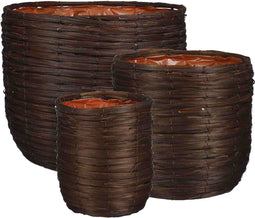 Mica Decorations Bloempot Cleave - 36x36x30 cm - Hout - Donkerbruin- Set van 3