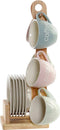 Set van 6 kopjes met schotel DKD Home Decor Blauw Roze Groen Keramiek (150 ml)