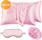 Satijnen kussensloop set - 60x70 cm - 2 bonnets en slaapmasker - Roze