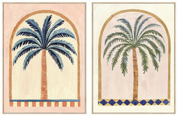 Home ESPRIT - Schilderij Palmen Koloniaal - 75 x 100 cm - Groen Beige (2 stuks)