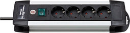 Brennenstuhl Premium-Alu-Line, stekkerdoos 4-voudig - stekkerdoos van hoogwaardig aluminium (met schakelaar en 1,8 m kabel, Made in Germany) zilver/zwart