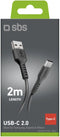 SBS TECABLETC220K - USB-A - USB-C 2m kabel - Snelladen tot 2,4 A - Zwart