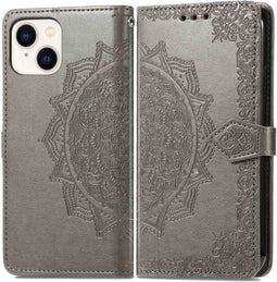 iMoshion Hoesje Geschikt voor iPhone 14 Hoesje Met Pasjeshouder - iMoshion Mandala Bookcase - Grijs