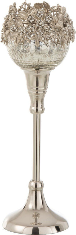 J-Line theelichthouder op voet Juweel - metaal/aluminium/glas - zilver - medium
