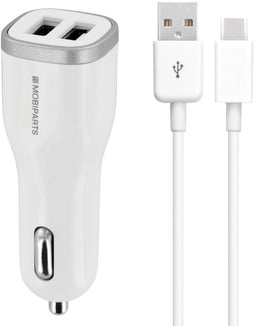 Mobiparts Car Charger - Dual USB 2.4A met USB-C Kabel - Smart IC - Wit