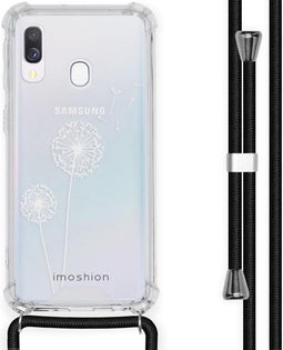 iMoshion Hoesje Geschikt voor Samsung Galaxy A40 Hoesje Met Koord - iMoshion Design Hoesje met Koord - Wit / Transparant / Dandelion