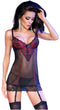 CHILIROSE - CR4153 BLACK AND RED CHEMISE W/ THONG S