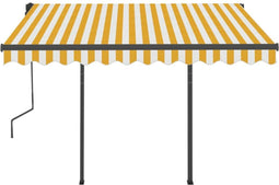 vidaXL - Luifel - automatisch - uittrekbaar - met - palen - 3x2,5 - m - geel - en - wit