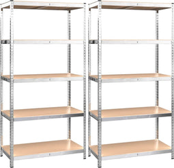 vidaXL - Opbergrek - 5-laags - 2 - st - staal - en - bewerkt - hout - zilverkleurig