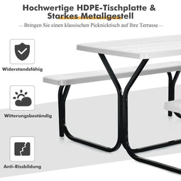 Coast Beer Tent Set - Picknicktafel met 2 Banken - Weerbestendig HDPE - Wit