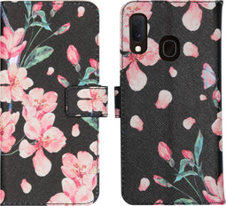 iMoshion Hoesje Geschikt voor Samsung Galaxy A20e Hoesje Met Pasjeshouder - iMoshion Design Softcase Bookcase - Zwart / Roze / Blossom Watercolor Black