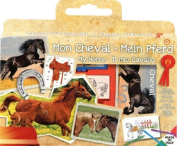 Postzegeldoos - MULTIPRINT - 7895 - Paarden - 7 hout- en latexstempels, Giotto-stiften, kleuralbum