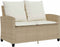 vidaXL - Tuinbank - 2-zits - met - kussens - & - tafel - poly - rattan - beige
