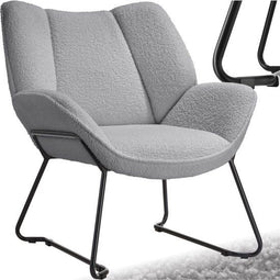 tectake® Loungefauteuil Kjeld - Relaxfauteuil - Bouclé bekleding - Lichtgrijs