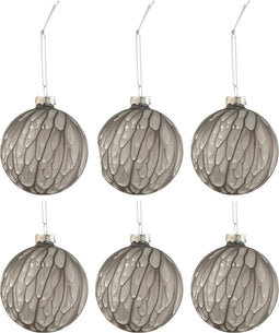 J-Line kerstbal Gevlekt - glas - mat grijs - small - doos van 6
